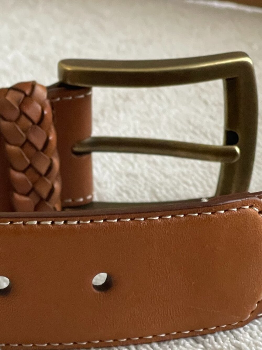 Tommy Bahama Brass Buckle Basketweave Textured Genuine Grain Leather Belt Men 40 - Picture 4 of 11